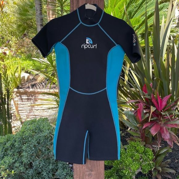 Rip Curl Other - RIP CURL Women’s black springsuit wetsuit short sleeve shorts turquoise sz 10